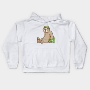 Sloth as Runner with Drinking bottle and Sweatband Kids Hoodie